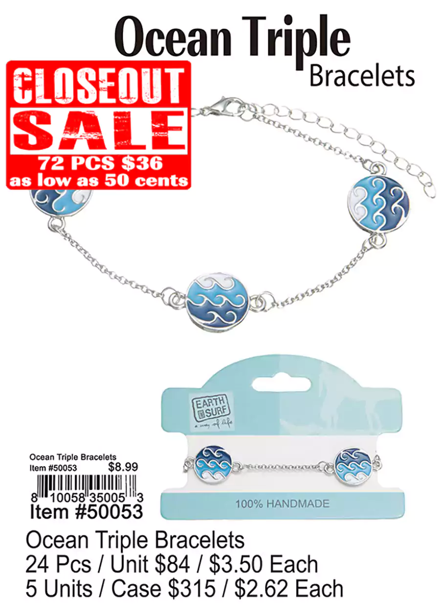 Ocean Triple Bracelets - Closeout 72 Pcs.